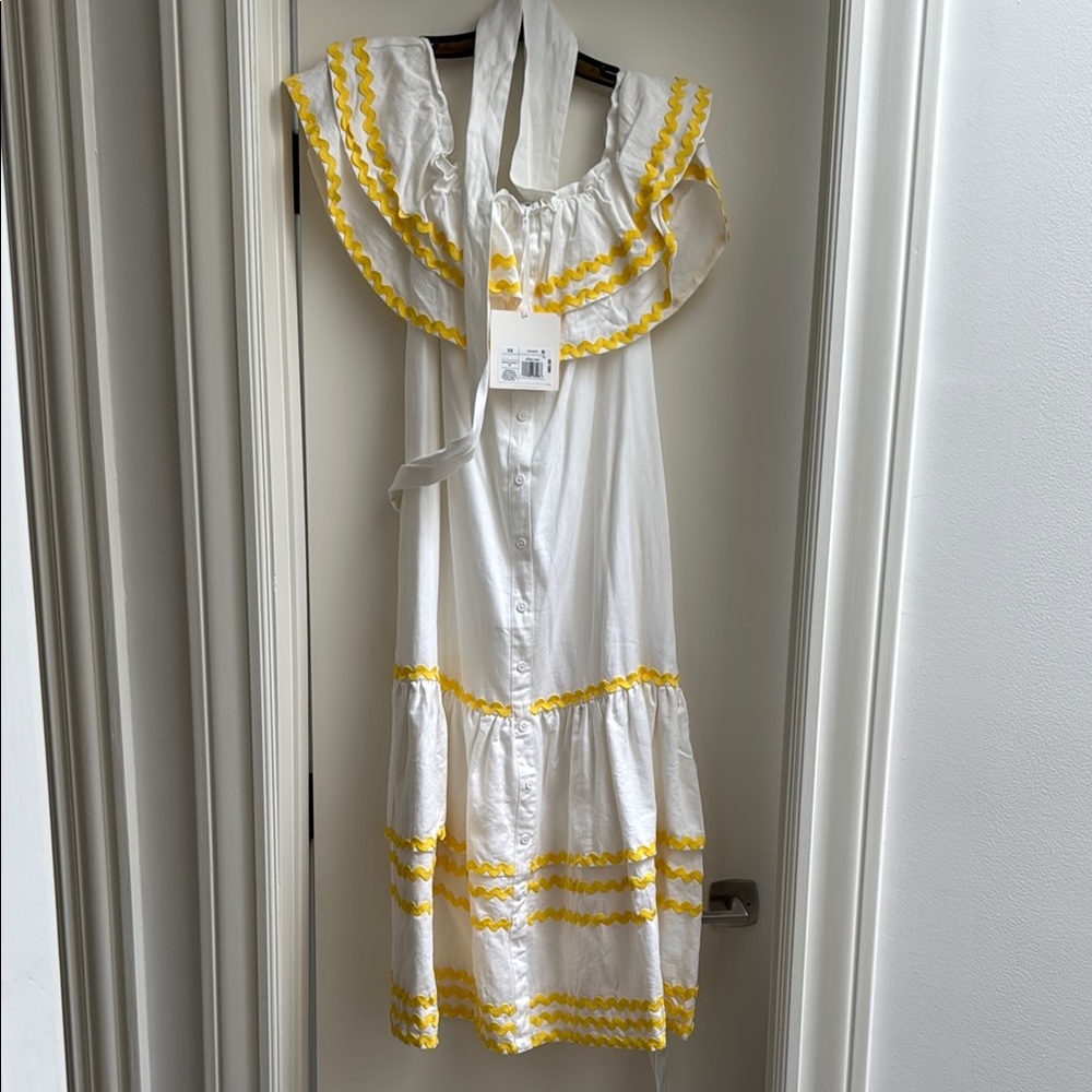 White and Yellow Ruffled Dress